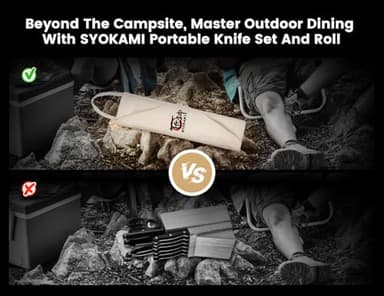 SYOKAMI 14pcs Chef Knife Set with Roll Bag, Professional Stainless Steel Japanese Knife Set with Pakkawood Handle for Professional Chef, Camping, Travel, BBQ, RV or Gift Beige - Image 8