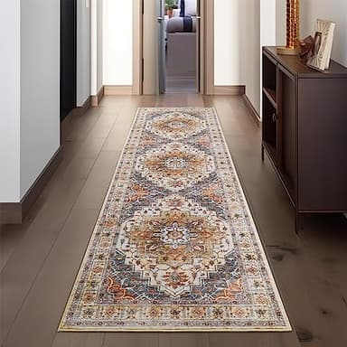 befbee 2.6'x8'Non Slip Runner Rugs - Runners for hallways, Kitchen,Entryway,Stain Resistant Washable Rugs for Bedroom, Indoor Vintage Area Rugs (Turmeric/Grey,2.6'x8') - Image 6