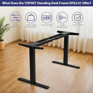 TOPSKY Dual Motor Electric Adjustable Standing for up to 70.8”x31.5” Table Tops, 225 lbs Weight Capacity, Computer Desk for Home and Office (Black Frame only) - Image 4