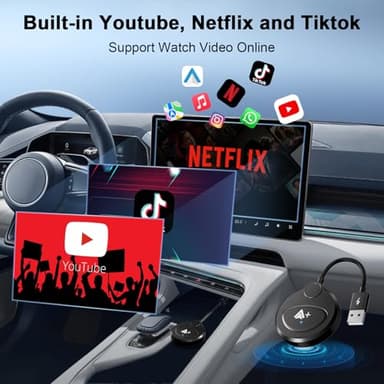Android Auto Wireless Adapter Support Netflix YouTube Tiktok, Latest Wireless Android Auto Car Adapter for Factory Wired Android Auto to Wireless, Low Latency and Easy to Install_Black - Image 2