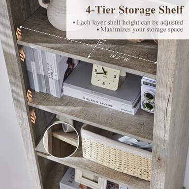 RedLemon Bookshelf with Storage Cabinet, 72" Tall Farmhouse Bookcase with Adjustable Shelves and Barn Door, 4 Tier Office Wood Bookshelf with Drawer for Office Library Living Room (Light Rustic Oak) - Image 3