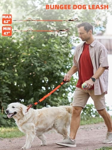 Heavy Duty Double-Handle Dog Leash with Reflective Design,4~6FT No-Pull Dog Leash for Medium to Large Dogs,Traffic Handle and Retractable Car Safety Harness with Elastic Bungee Leash. - Image 4