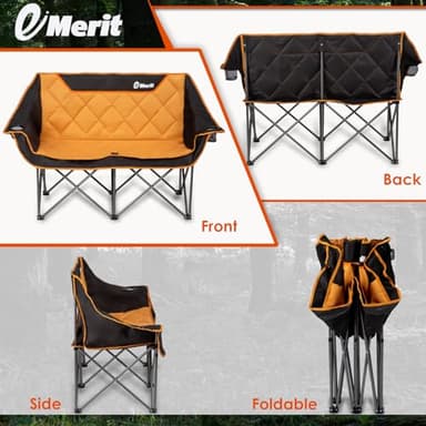 EMERIT Oversized Double Duo Camping Chair Folding Camping Loveseat 2 Person Camping Couch Heavy Duty Lawn Chairs for Outside with Padded Seats & Armrests-Support 650LBS - Image 6