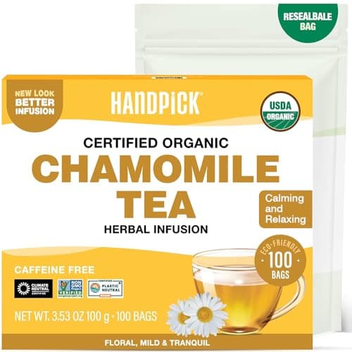 HANDPICK, Organic Chamomile Tea Bags (100 Herbal Tea Bags) Caffeine Free| Premium Floral Chamomile Herbal Tea in Eco-Conscious Teabags | Direct from Source - Image 1