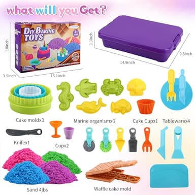 YIDESTARS Sensory Play Kit: Sand Art & Ice Cream Toy - 4lbs Colorful Sand,Molds,Tools,Sandbox w/Lid - Fun Gift for Kids(3-8) - Image 3