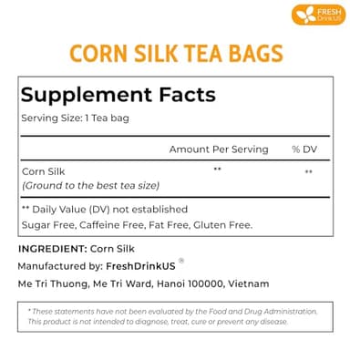 FreshDrinkUS, Premium 75 Tea Bags Corn Silk Tea, 100% Natural & Pure from Corn Silk. Corn Silk Herbal Tea. Clean Ingredients. Made with Natural Material Tea Bags. No Sugar, No Caffeine, Vegan. - Image 2