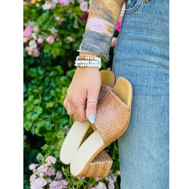 Ancomafio Women's Heeled Sandals Raffia Heels Square Open Toe Heels Backless Mules Slip On Block Heels Brown Size 8.5 - Image 3