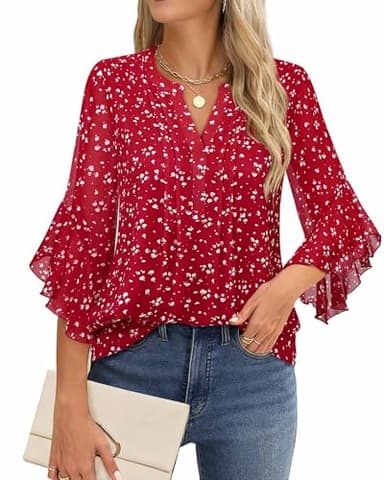 Timeson Business Casual Tops for Women: Work Attire for Office - Fall Blouses for Women 2025 - Dress Shirts 3/4 Sleeve Professional Formal Clothes Dressy Ladies Tops Elegant Fall Chiffon L - Image 2