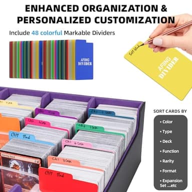 AFIING 5-Row 3800+Trading Card Storage Box,Card Organizer Holder With 4 Supporters & 48 Dividers, Case Fit for Mtg Tcg Deck Box for Baseball Sport cards(Black Purple) - Image 4
