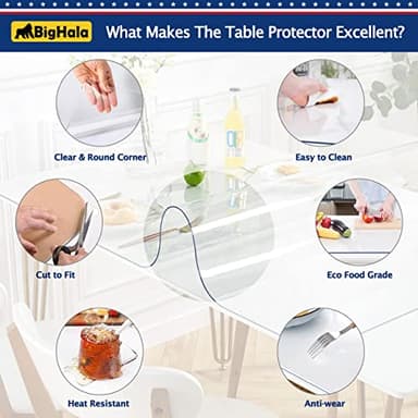 Clear Plastic Tablecloths Furniture Dining Room Table Protector Thick Protective Desk Cover PVC Vinyl Tabletop Protection Pad Easy Clean Polyester Wipeable Waterproof Plastic Cloths 42 x 60 Inch - Image 4