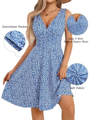 OURIN Spring Dress 2025 Easter Beach Sundresses Pastel Flowy Sleeveless A Line Midi Bridal Shower Brunch Vacation Summer Dress(Pink Floral,Medium) - Image 6