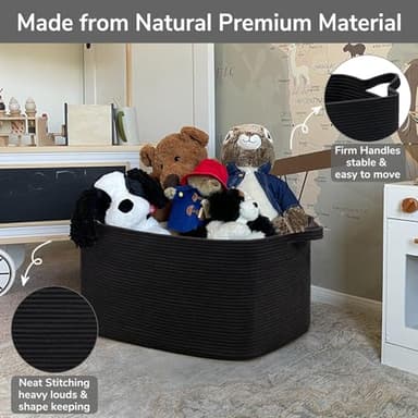 Goodpick Large Blanket Basket Living Room, 21.6" x 14.9" x 11.8" Woven Storage Basket for Blankets, Toys, Rectangle Rope Dirty Clothes Baskets for Nursery, Bedroom, Black - Image 6