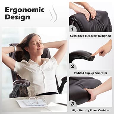 Executive Office Chair – Ergonomic Adjustable Computer Desk Chairs with High Back Flip-up Armrests, Swivel Task Chair with Lumbar Support, Bonded Leather - Image 4