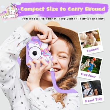 Envyvip Unicorn Toys Camera for Kids Girls Age 3-8, Toddler Kids Digital Camera Christmas Birthday Gifts for 3 4 5 6 7 8 Years Old Girl, Cute Selfie Video Camera, HD 1080P, 32GB SD Card, Purple - Image 4