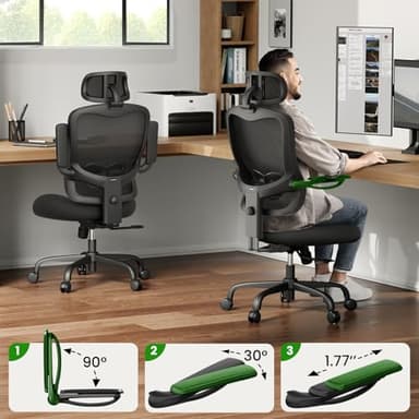 Ergonomic Office Chair Big and Tall - 6'5" Tall Max, 350Lbs Capacity Computer Desk Chairs Over 10 Hours Comfortable, with Adjustable Mesh High Back, Lumbar Support, 3D Headrest, Flip-up Arms - Image 9
