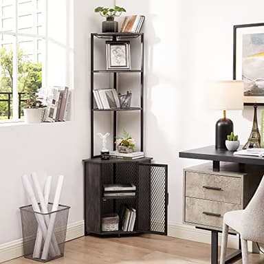 VECELO Corner Cabinet, Tall Storage Shelf, Bookshelf Display Shelves Rack for Living Room, Kitchen, Balcony, Small Space - Image 4
