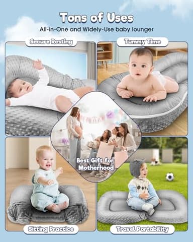 Baby Lounger Pillow : 3-in-1 Infant Lounger Pillow for Newborn 0-24 Months, Portable Tummy Time Mat for Home and Travel, Breathable & Soft Baby Seat for Baby, Babies Essentials Gifts, Grey - Image 7