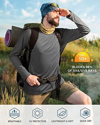 Roadbox Mens UPF 50+ UV Sun Protection Shirts Outdoor Long Sleeve SPF Diving Rash Guard for Fishing Hiking Swimming Dark Gray - Image 3