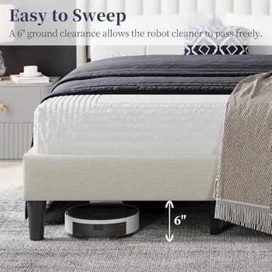Yaheetech Full Bed Frame Upholstered Platform Bed with Fabric Headboard, Wing Edge Design/Non-Slip and Noise-Free/Wooden Slats Support/No Box Spring Needed/Easy Assembly, Ivory Full Bed - Image 6