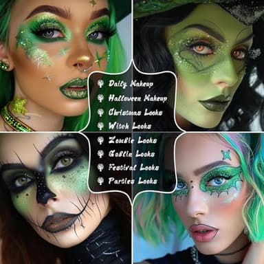 UCANBE Green Eyeshadow Makeup Palette, 15 Colors Bright Dark Green Shimmer Matte Metallic Glitter Eye Shadow, Forest Emerald Lime Pallet Kit for Cosplay Parties Christmas Halloween SFX - Image 5