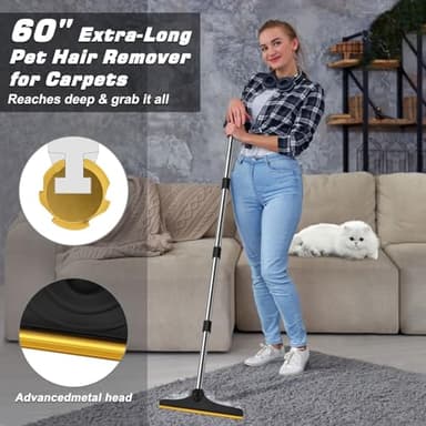 B-Land Carpet Rake for Pet Hair Removal, Reusable Pet Hair Remover with 60” Adjustable Long Handle, Carpet Scraper Dog Cat Hair Remover Tool for Rugs, Mats - Image 2