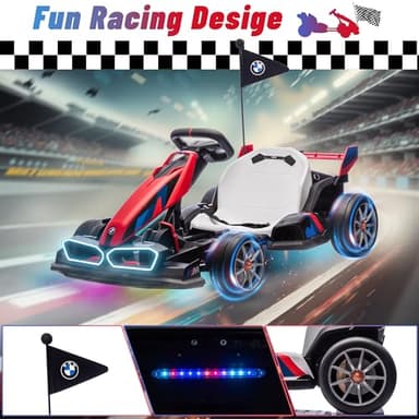 Wanan Electric Go Kart with Adjustable Seat, 24V Licensed BMW Drift Kart with Dual 200W Motors, Crazy Go Cart for Kids Ages 6-12, LED Lights, Drift Mode and 2 Speed (Red, 24V) - Image 6