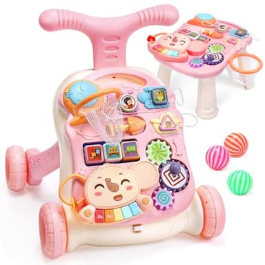 CUTE STONE 2-in-1 Baby Walker for Girls, Toddlers Learning Walker, Early Educational Push Walking Toys with Detachable Activity Center for Infants 12+ Months - Image 1