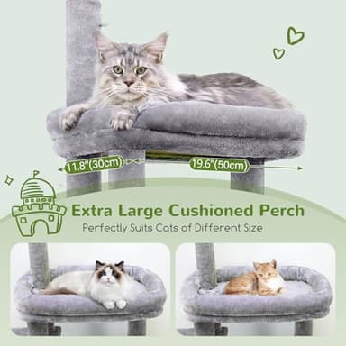 Globlazer Cat Tower for Indoor Adult Cats, 50-inch Heavy Duty Cat Tree for Big Cats, Cat Tree House with Extra-Large Padded Platform, Sisal Scratching Board, 2 Large Condos, F50, Light Grey - Image 3