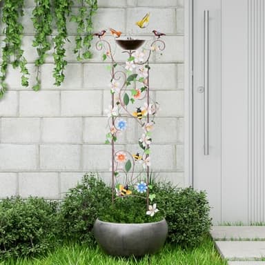 Glirops Bird Bath for Outside - Antique Iron Bird Bath with Trellis,Detachable Decorative Hummingbird Bowl,Metal Plant Support for Climbing Flowers,Elegant Outdoor Garden Feature (Honeybee) - Image 6