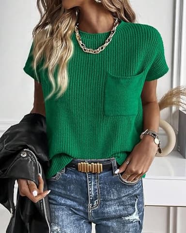 KIRUNDO Summer Fall Short Sleeve Sweater for Women 2025 Casual Sweater Vest Cotton Knit Pullover Tank Tops Fashion Clothing(Green, Small) - Image 6