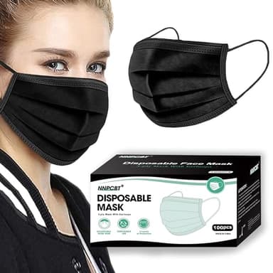 NNPCBT 100PCS 3 Ply Black Disposable Face Mask Filter Protection Face Masks - Image 1