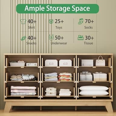 Fluted Dresser for Bedroom with 9 Drawers, 57" Wide Modern Chest of Drawers with Metal Handle, Wooden Dresser TV Stand, Wood Closet Clothes Storage Organizer for Living Room, Hallway, Natural Oak - Image 3