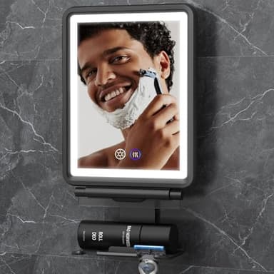 Heated Shower Mirror Fogless for Shaving, 3 Colors Stepless Dimmable Lights Fogless Mirror for Shower, Rechargeable Anti Fog Shaving Mirror for Shower with Razor Holder for Men, Light Memory Function - Image 1