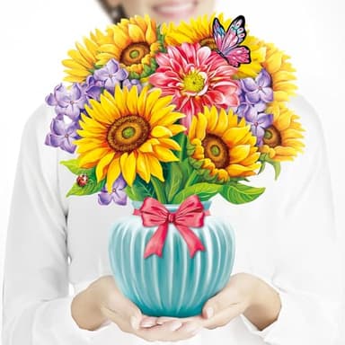 Airpark Pop Up Flower Card, 3D Paper Flowers Bouquet – Sunflowers, Birthday, Mother’s Day, Teacher Appreciation, Get Well Greeting Cards with Note Card & Envelope - Image 1