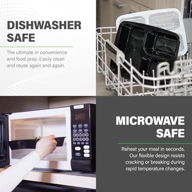 Ez Prepa [20 Pack] 32oz 3 Compartment Meal Prep Containers with Lids - Bento Box - Plastic - Stackable, Reusable, Microwaveable & Dishwasher Safe - Image 4