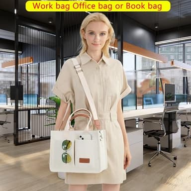 Tote Bag for Women With Compartments and Pockets,Large Canvas Tote Women's Purse Crossbody Bags Work Laptop Book Bag Top Handle Satchels Handbags Shoulder Bag for Travel Nurse Teacher Church Gym Beach - Image 6