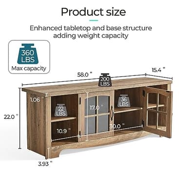 LINSY HOME Farmhouse TV Stand for 65 Inch TV, Wood Entertainment Center with Glass Door Storage Cabinet & Adjustable Shelves, Large Sturdy Console Table for Living Room & Bedroom - Image 3