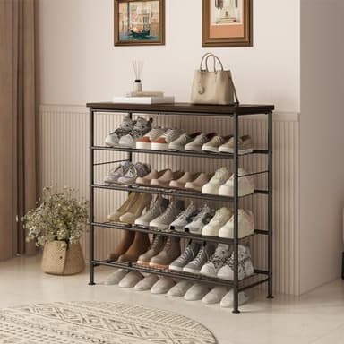 SUOERNUO Shoe Rack Organizer 5 Tier for Closet Entryway Free Standing Metal Storage Shoe Shelf with MDF Top Board，Black+Rustic Brown - Image 6