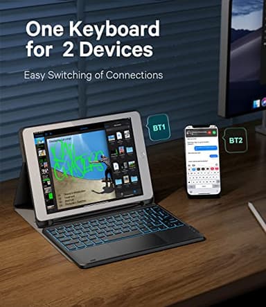 GreenLaw Keyboard Case for iPad 9.7 inch, iPad 6th (2018)/iPad 5th Gen (2017), iPad Air 2nd Gen (2014), 7 Color Backlit, 2 BT Devices, Touchpad Keyboard Pro 9.7, Black - Image 5