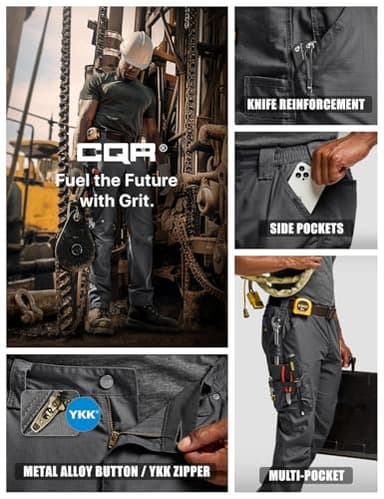 CQR Men's Quick Dry Work Pants, Water Resistant Outdoor Tactical Pants, Lightweight Stretch Cargo Hiking Pants, Frontline Charcoal, 38W x 30L - Image 4