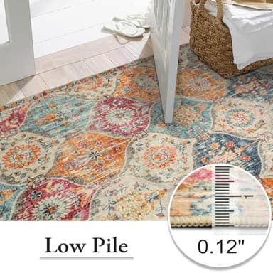 Lahome Moroccan 6x9 Rugs for Living Room, Soft Washable 6x9 Area Rug for Bedroom, Ultra-Thin Oriental Trellis Distressed Non Shedding Throw Large Carpet for Dining Room Office, Cream/Multi - Image 6