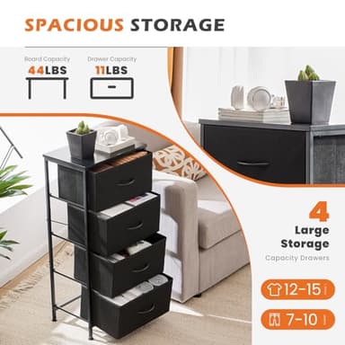 Sweetcrispy Nightstand Small Bedroom Dresser with 4 Fabric Drawers, Bed Side Furniture End Table, Wooden Top Cabinet Night Stand Dresser for Closet, Entryway, Dorm, Black - Image 4