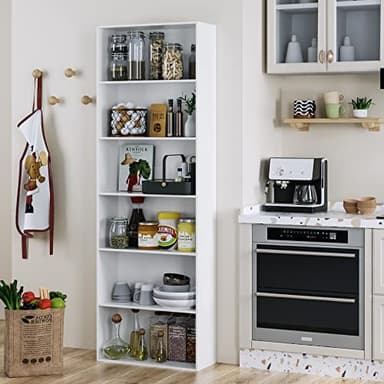 FOTOSOK 6-Tier Open Bookcase and Bookshelf, Freestanding Display Storage Shelves Tall Bookcase for Bedroom, Living Room and Office, White - Image 5