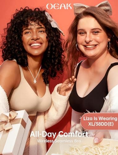 OEAK Womens Wireless Seamless Bras Full Coverage Supportive Lounge Bra Push Up Plus Size Everyday Bra Comfortable Tshirt Bras Nude M - Image 7