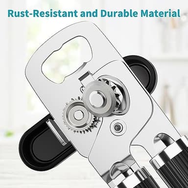 Ultrean Manual Can Opener Bottle Opener, Heavy Duty Stainless Steel Smooth Edge Manual Hand Held Can Opener With Soft Touch Handle, Rust Proof Oversized Handheld Easy Turn Knob (Black) - Image 3