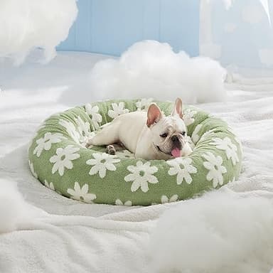 LE SURE Donut Medium Dog Bed - Round Cat Beds for Indoor Cats Calming Pet Beds, Cute Modern Beds with Jacquard Shaggy Plush & Anti Slip Bottom, 30 Inch, Green - Image 7