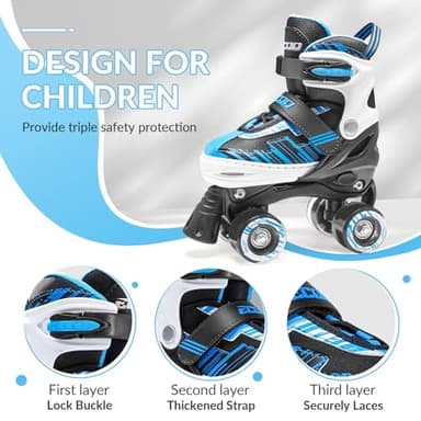 ECOO Roller Skates for Girls Boys Ages 4-12, Toddler Kids 4 Size Adjustable Light up Wheels Beginner Skates (Blue, Small-Little Kids(11j-13j US) - Image 4