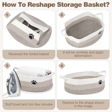 Optish Dog Toy Basket, Toy Box and Bin for Dog Cat Storage, 19.7" X 11" X 7.9" (30L) Large Woven Rope Basket for Blanket Storage, Living Room, Bedroom, White & Brown - Image 7