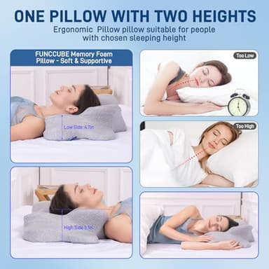 FUNCCUBE Cervical Neck Pillow - Memory Foam Pillow for Pain Relief Sleeping, Ergonomic Neck Support Contour Pillows for Side Back Stomach Sleepers,Orthopedic Breathable Pillowcase, Grey - Image 7