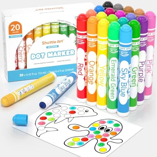 Shuttle Art Dot Markers, 20 Colors Washable Markers for Toddlers,Bingo Daubers Supplies Kids Preschool Children, Non Toxic Water-Based - Image 1